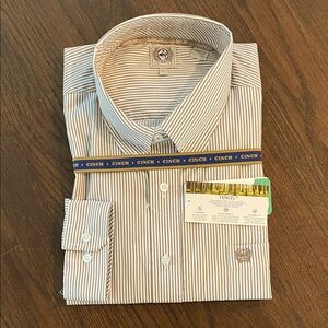 Cinch Men's Dress Shirt - White and Tan Stripes